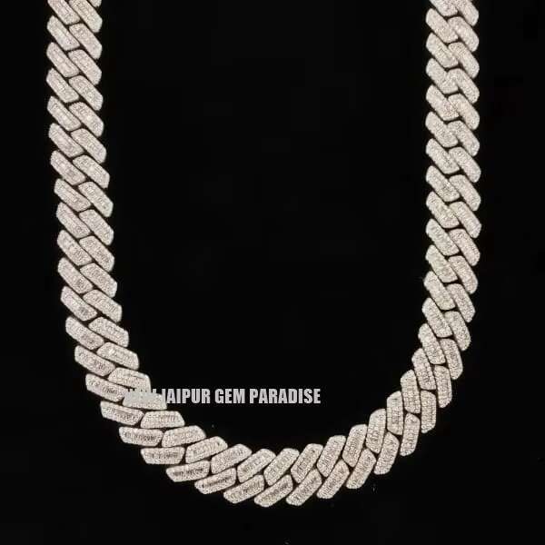 14mm Cuban Link Chain | VVS Quality Baguette Moissanite Diamond | Heavy 925 Sterling Silver | White Gold Plated | Gift for Men