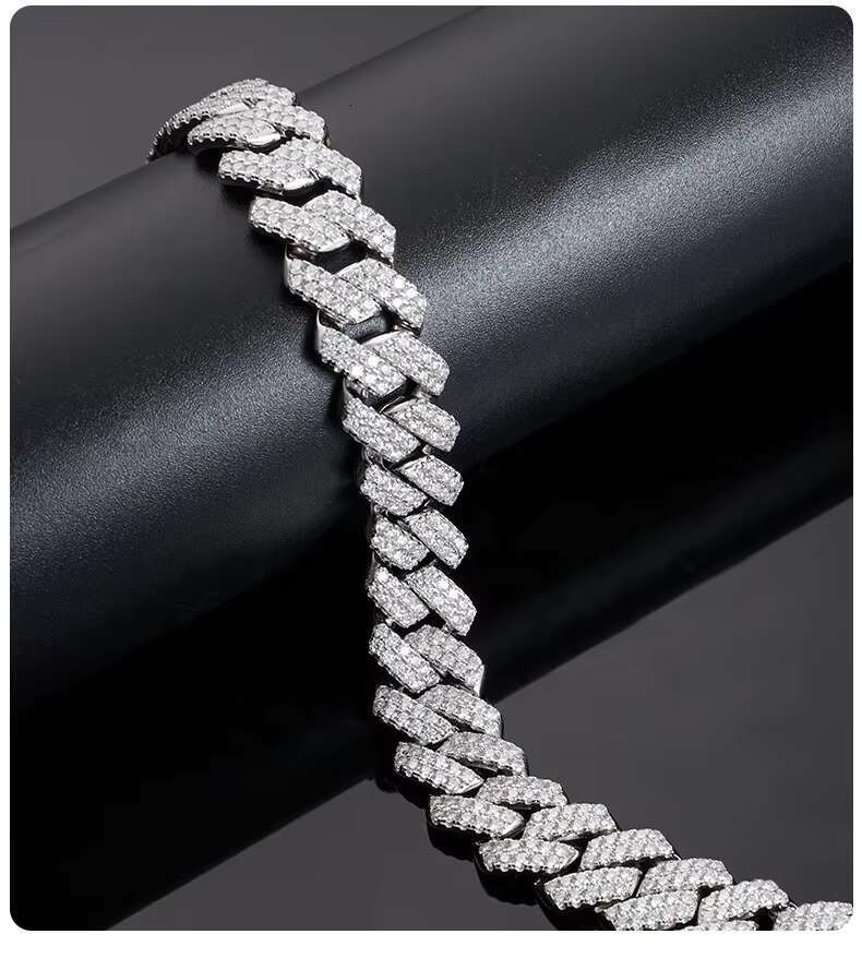 YSYH Jewelry Luxury Hip Hop 21cm Iced Out Sterling Silver Men Chain Moissanite Cuban Link Bracelet