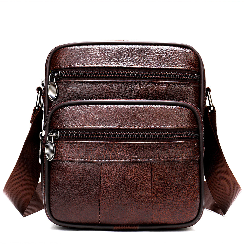 Malunte Genuine Leather Vertical Top layer Cowhide Casual One Shoulder Crossbody Bag, High end, Men's Bag Trendy
