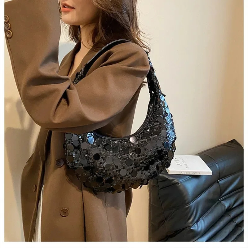 Sparkling sequins womens evening bag er shoulder bag womens retro lingerie cloud bag 250425
