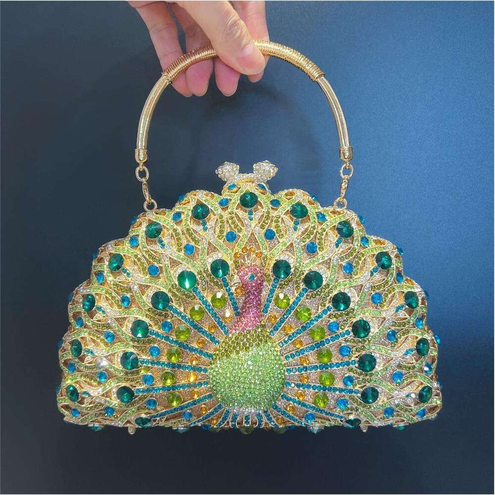 Dinner Bag Large Peacock Diamond Set Luxury Banquet Handbag Cross Shoulder Female Clutch Bag KQ