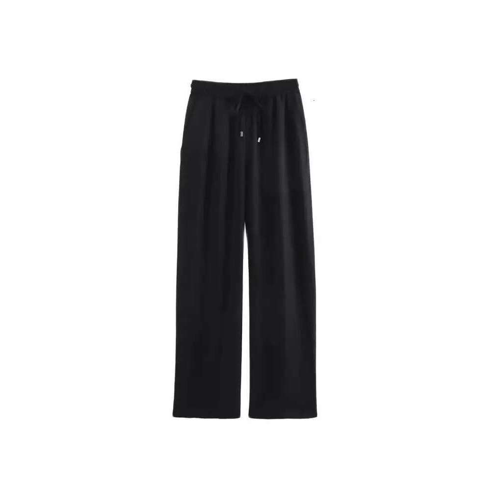 Trza-Women's Straight Pants With Front Pockets, High Elastic Waist, Drawstrings, Female Trousers, Chic Fashion