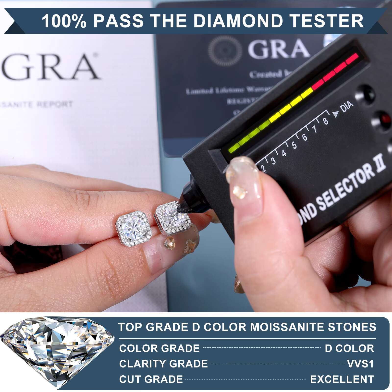 Hypoallergenic Fashion Jewelry Wholesale 3mm-7mm 925 Sterling Silver VVS Moissanite Diamond Halo Stud Earrings for Women