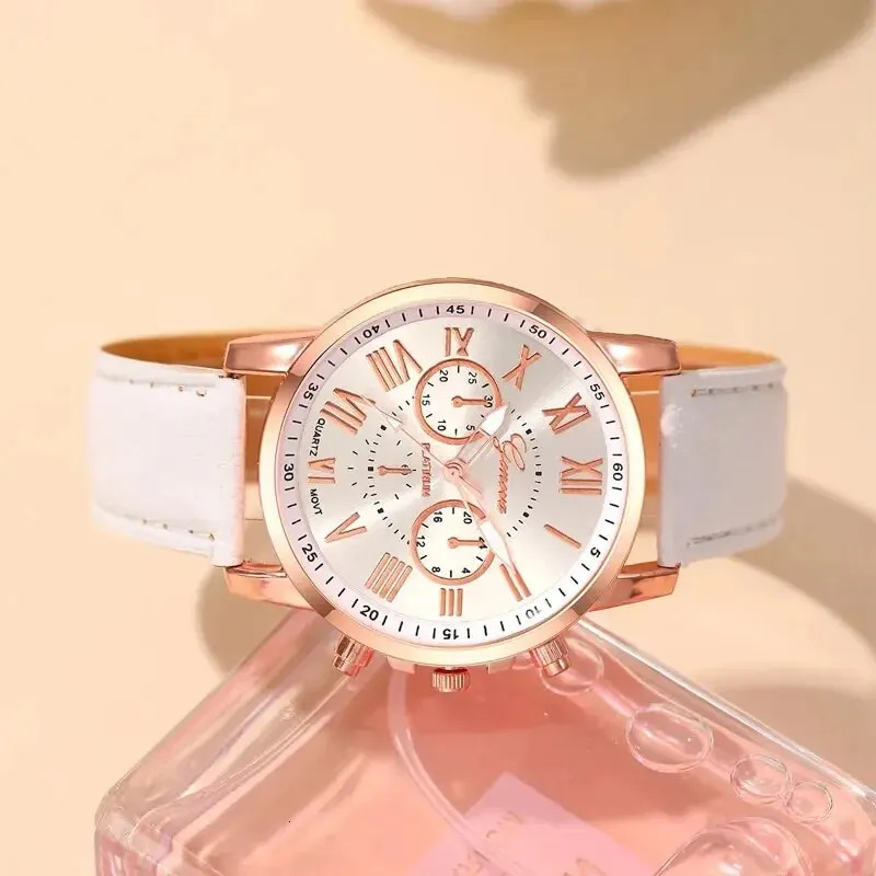 6 pieces of fashionable womens watches womens business white leather quartz watches womens butterfly necklaces bracelets watches 250425