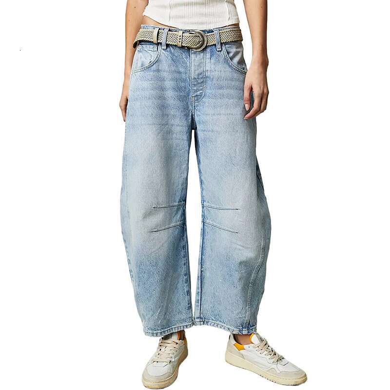 Wide Leg Woman Casual Loose Y2K Low Waist Pants Boyfriend Cropped Barrel Baggy With Pockets Denim Jeans