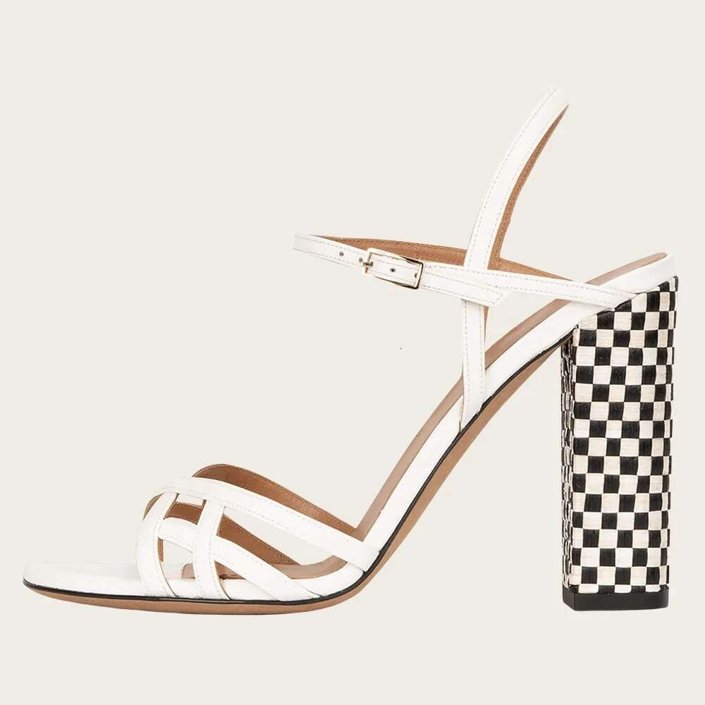 Plus Size Round Block Women Open Toe High Heels Thin Strap Thick Heel Fashion Sandals Casual Shoes