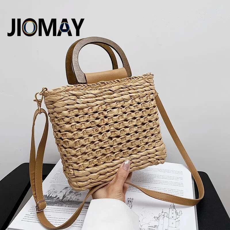 JIOMAY Women's Designer Handbag Summer Beach Tote Bag High-Quality Crochet Woven Purse With Drawstring Closure
