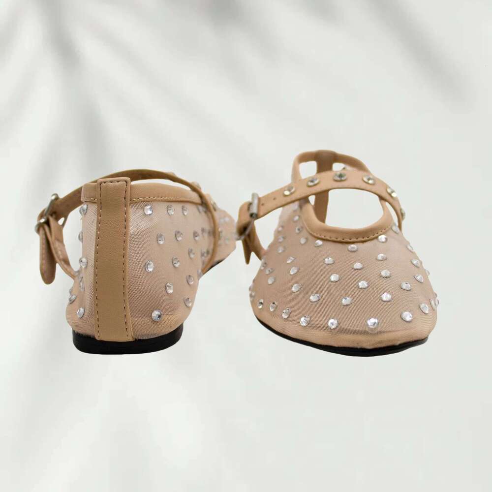 Breathable Flats Shiny Rhinestone Round Casual Shoe Elegant Buckle Soft Comfortable Sandals Women Shoes
