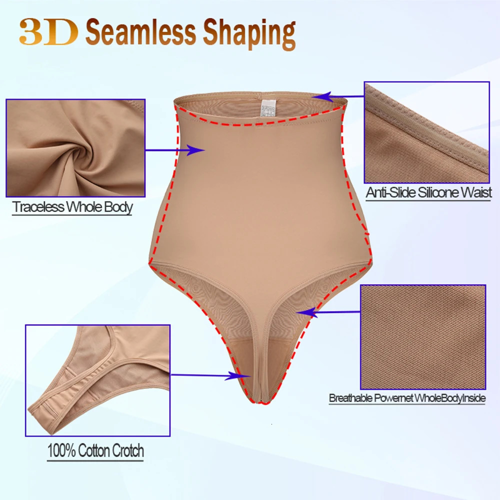 Women Thong Shapewear High Waist Body Shaper Tummy Control Stretch Black Sexy Slimming Underwear Smooth Body Nude T-Back Brief 250424