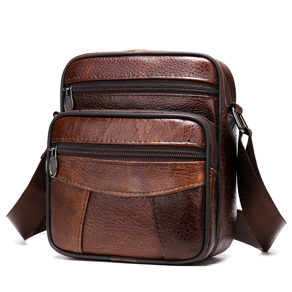 Malunte Genuine Leather Vertical Top layer Cowhide Casual One Shoulder Crossbody Bag, High end, Men's Bag Trendy
