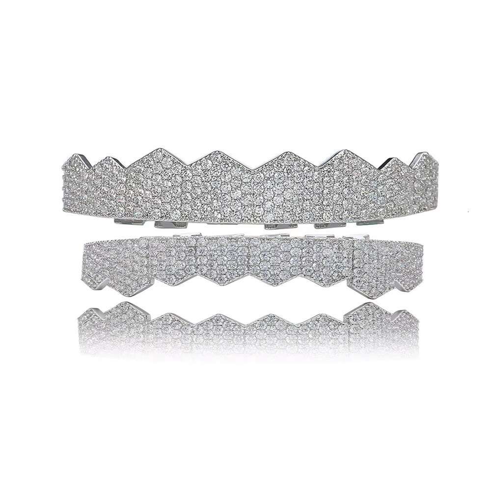 BES Custom 925 Silver Teeth Moissanite Silver Grillz 10Top 10 Bottom Iced Out Vvs Diamond Moissanite Grillz Hip Hop Jewelry