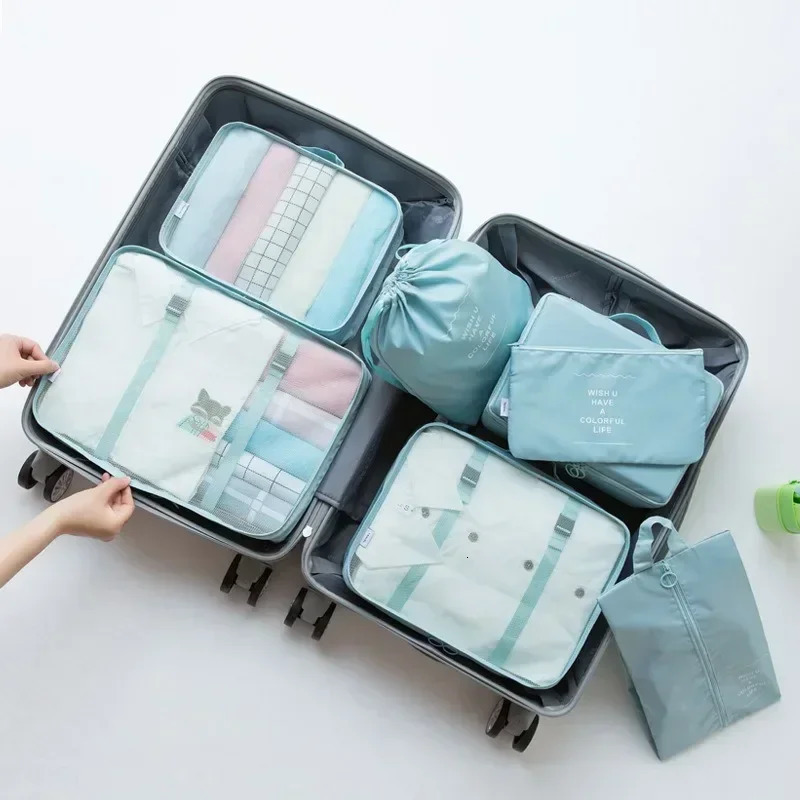 7-piece Set Travel Bag Organizer Clothes Luggage Travel Organizer Blanket Shoes Organizers Bag Suitcase Pouch Packing Cubes 250526