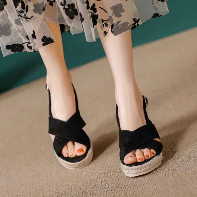 Sexy Cross Over Strappy Open Toe High Heels Platform Wedge Sandals Fashion Designer Women Buckle Shoes