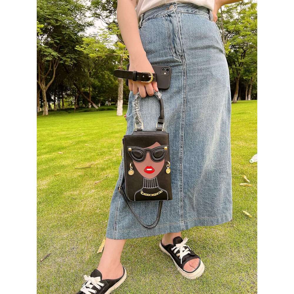 Novelty Unique 3D Lady Face PU Leather Top Handle Satchel Handbags for Women Funky Tote Purse Hobo Crossbody Shoulder bags