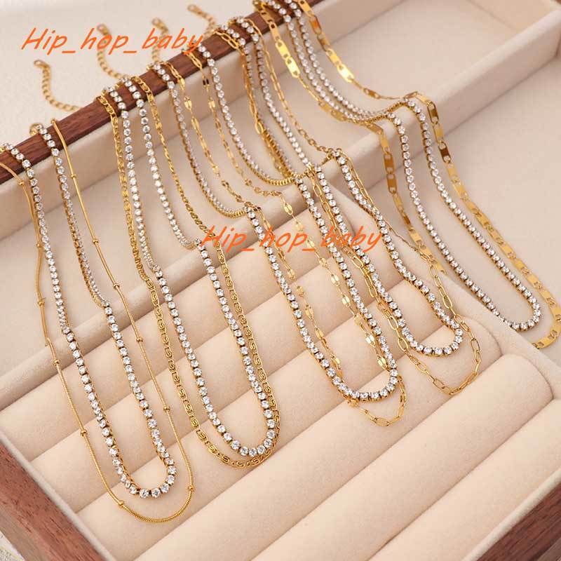 Fashionable 18K Gold PVD Stainless Steel Necklace Double Layer Tennis Box Chain Full Zircon Classic Hexagon Shape Gift