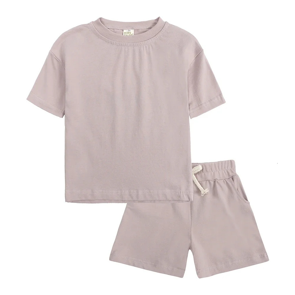 Toddler Boys Girls Summer Sport Clothes Kids Solod Color Cotton Casual Crewneck Short Sleeve T-Shirt Shorts Children Outfits 250427