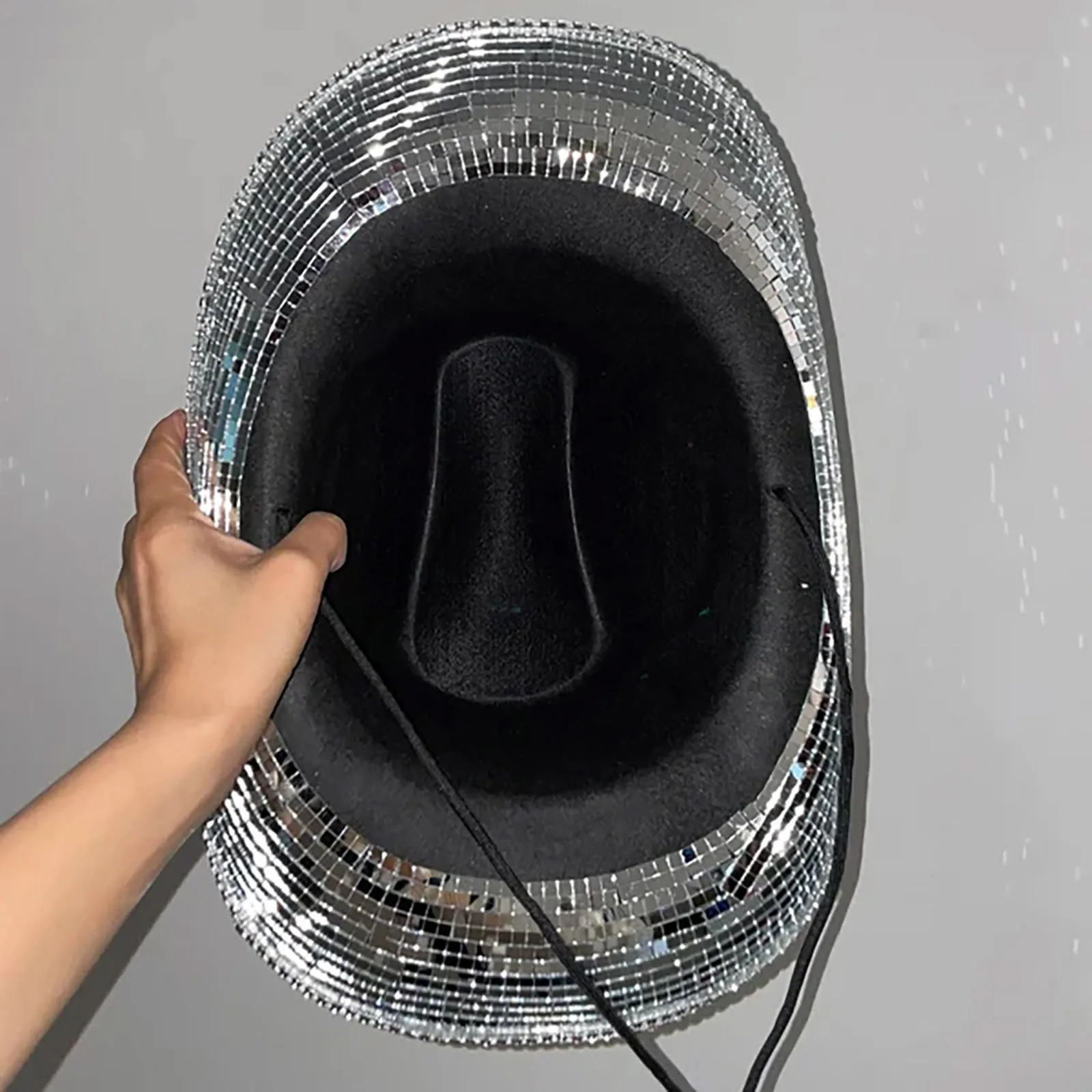Retro Ball Cowboy Hat For Women Glitter Mirror Glass Disco Ball Hat Classic Ball Disco Wide Brim Hat For Cowboy Cowgirl 250430