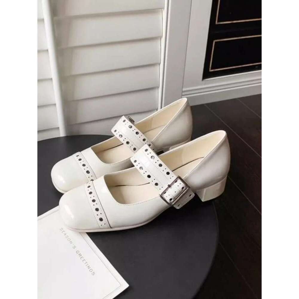 Quality Women Med Toe Ankle Buckle Square High Heels Dress Party Female Mary Janes Pumps Casual Shoes