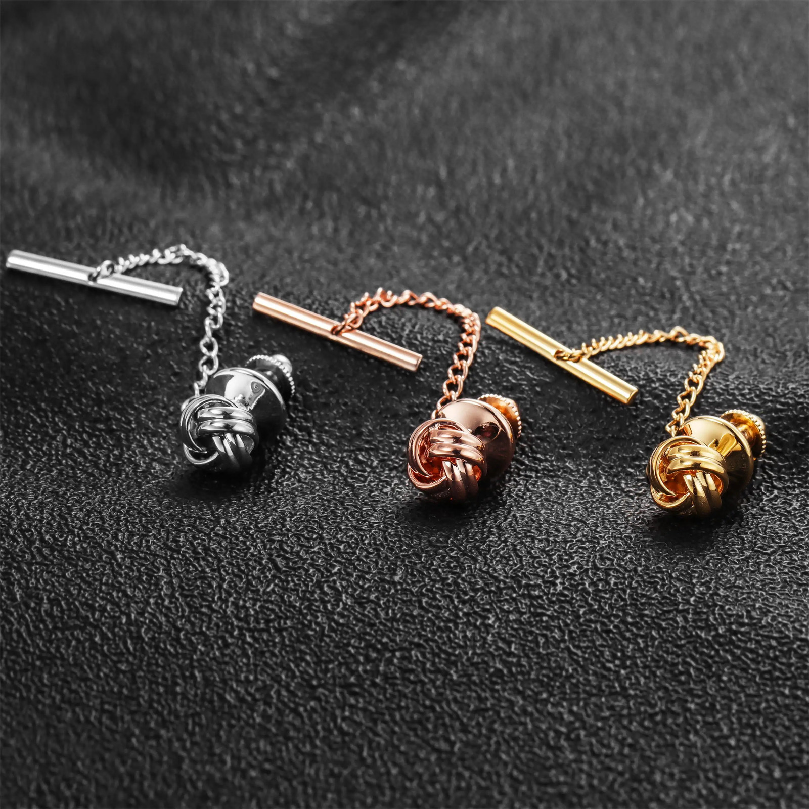 HAWSON Metal Knot/Kink Tie Tack with Guard Pin for Necktie Gold/Rose Gold/Imitation Rhodium Plated Tie Accessory Gift for Men 250420