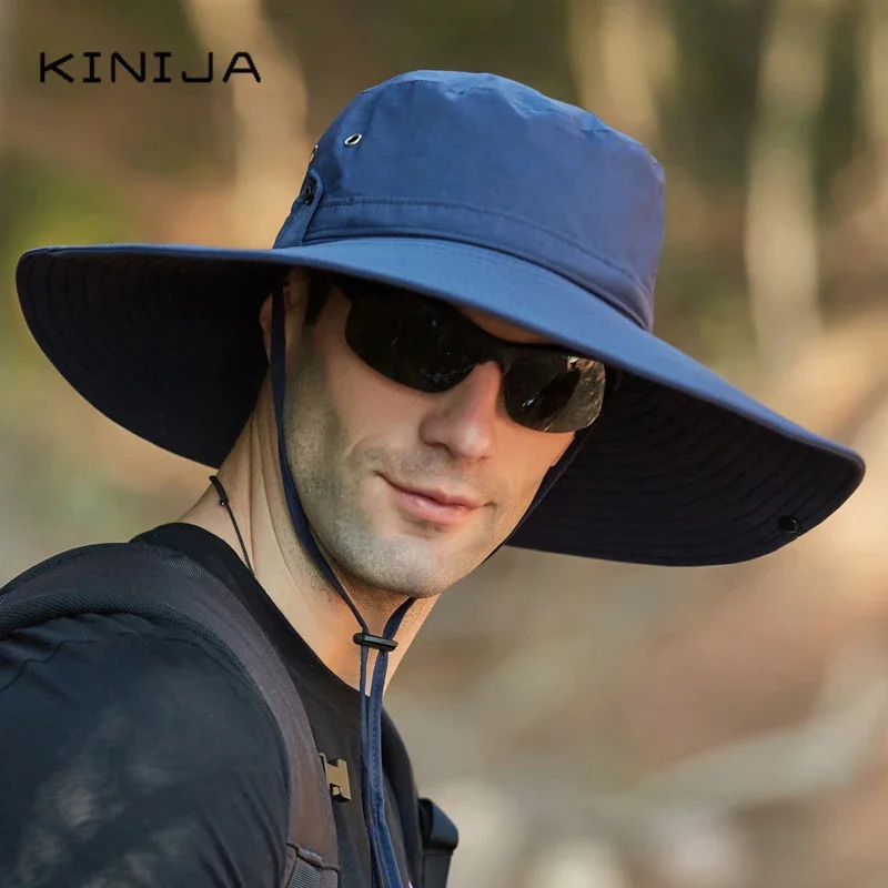 Outdoor Waterproof Large Brim Fisherman Hat Men Fishing Camping Hiking Safari Cap Summer Sun Protection Visor Bucket Hat 250430