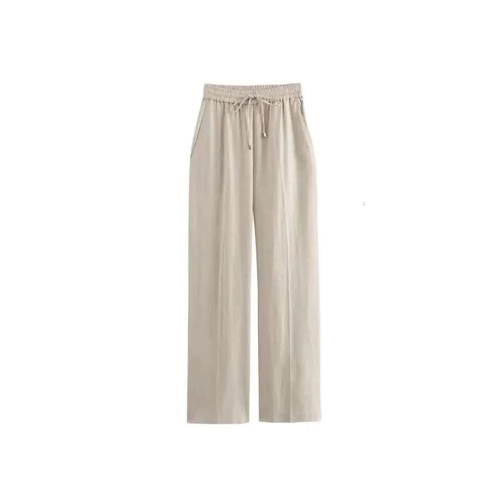 Trza-Women's Straight Pants With Front Pockets, High Elastic Waist, Drawstrings, Female Trousers, Chic Fashion