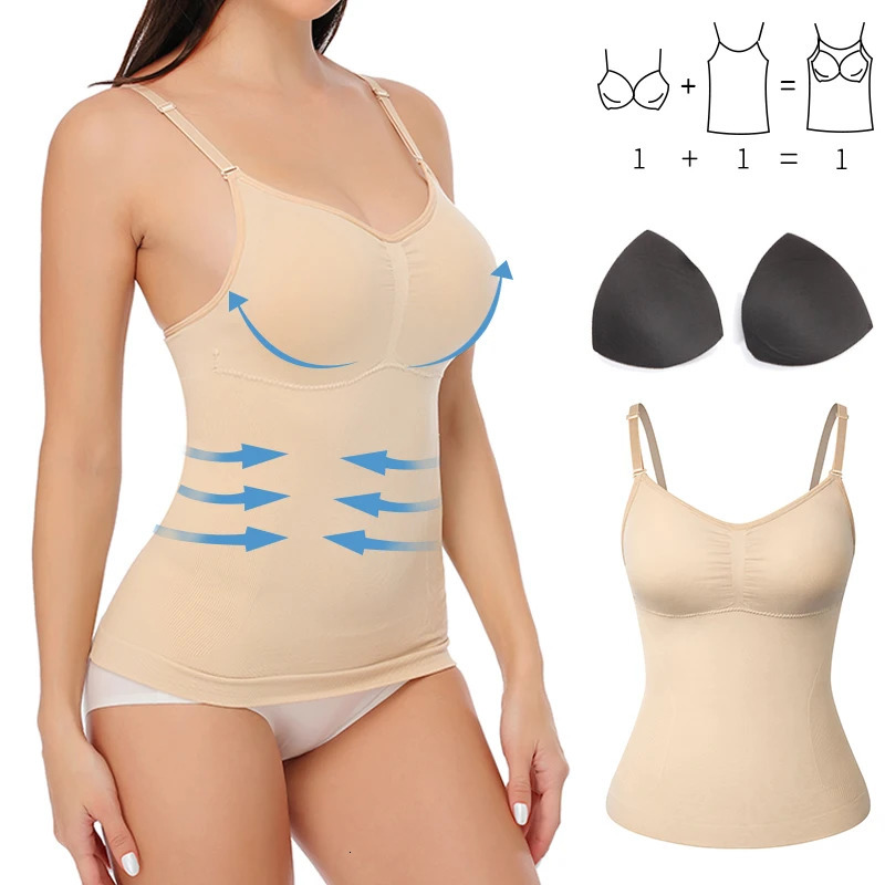 Padded Shaperwear Compression Camisole Body Shaping Womens Abdominal Control Tank Top Weight Loss Shape Waist Training Tight corset Ultra Thin 250430