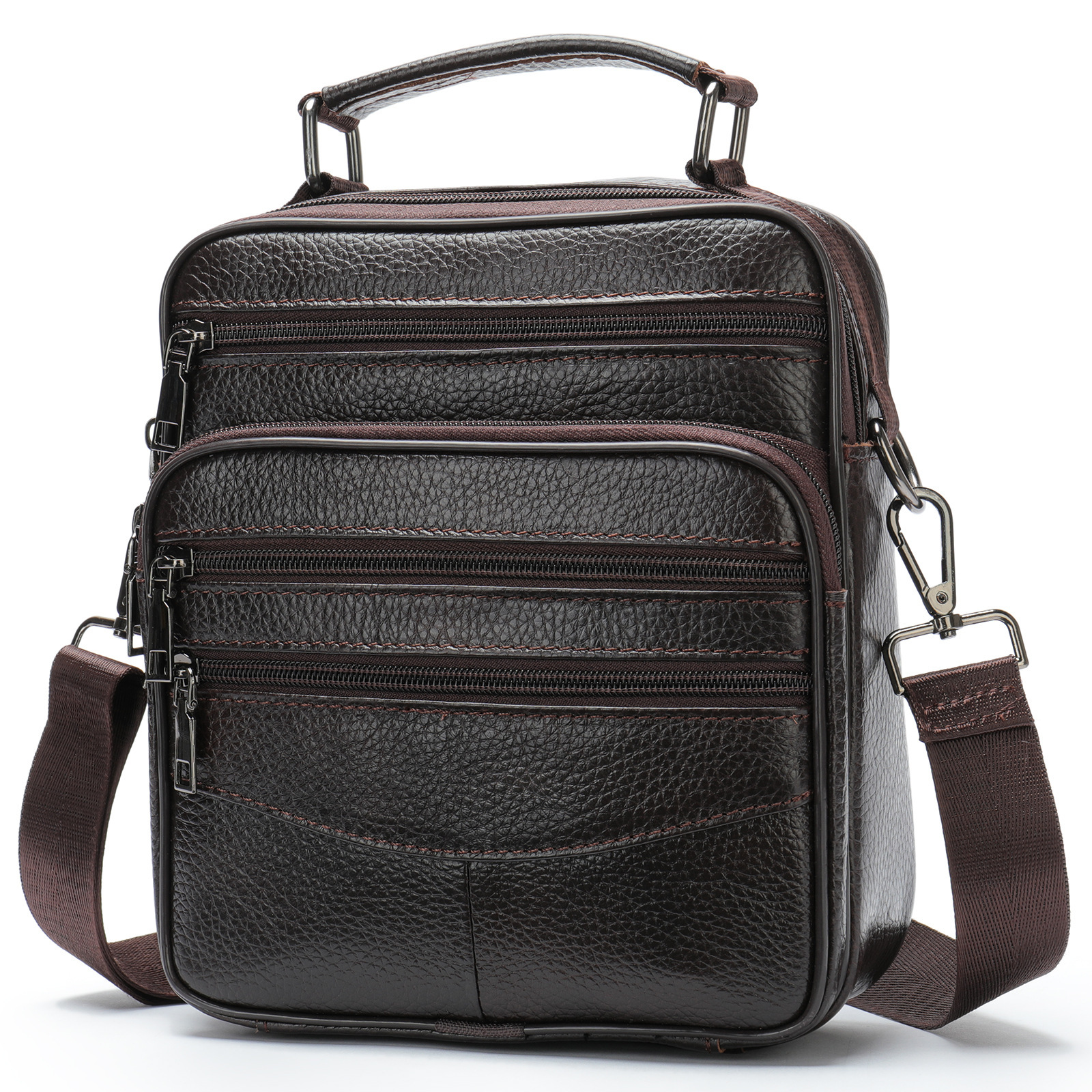 Single shoulder men's leather crossbody top layer cowhide casual small business vertical bag, trendy