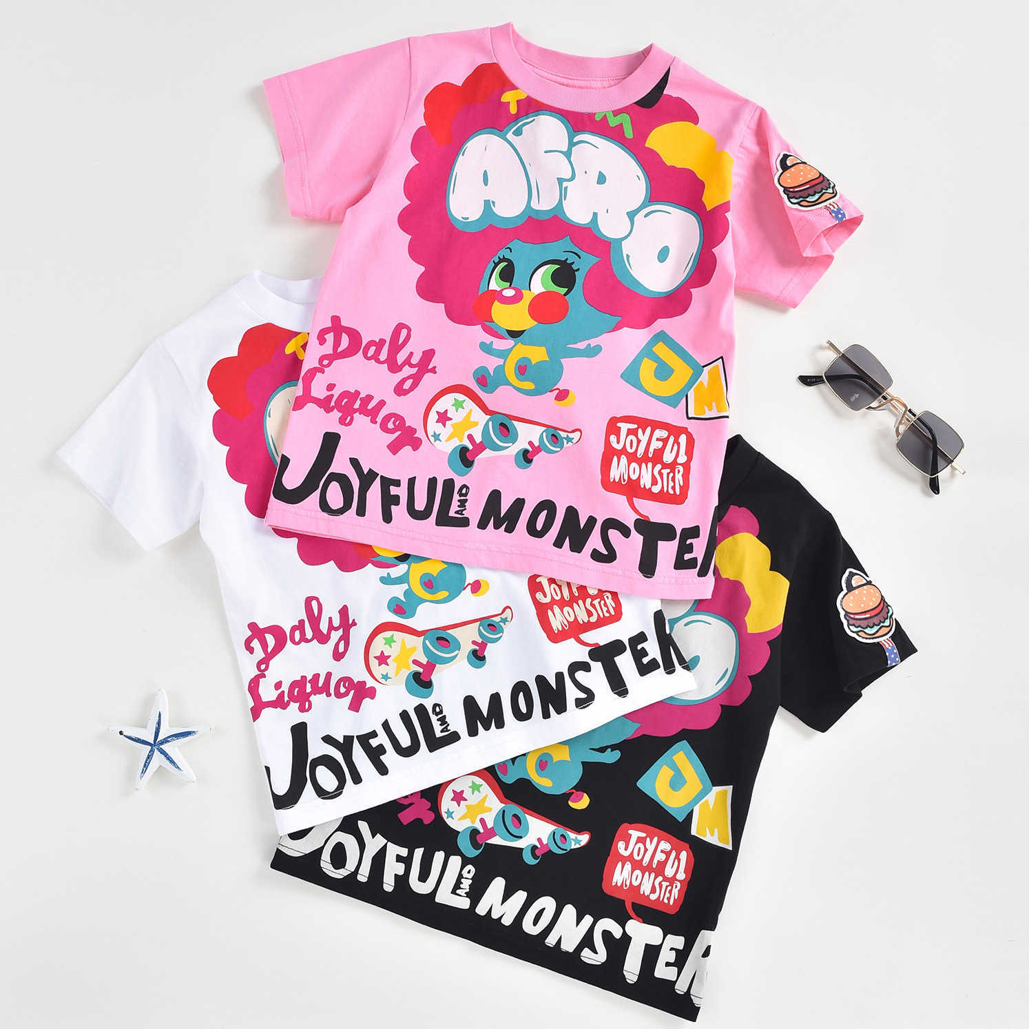 Jam Gaodings New Summer Collection of Childrens and Boys Parentchild Clothing Cartoon Trendy Fashion Style Printed Short Sleeved Tshirt and Children Y