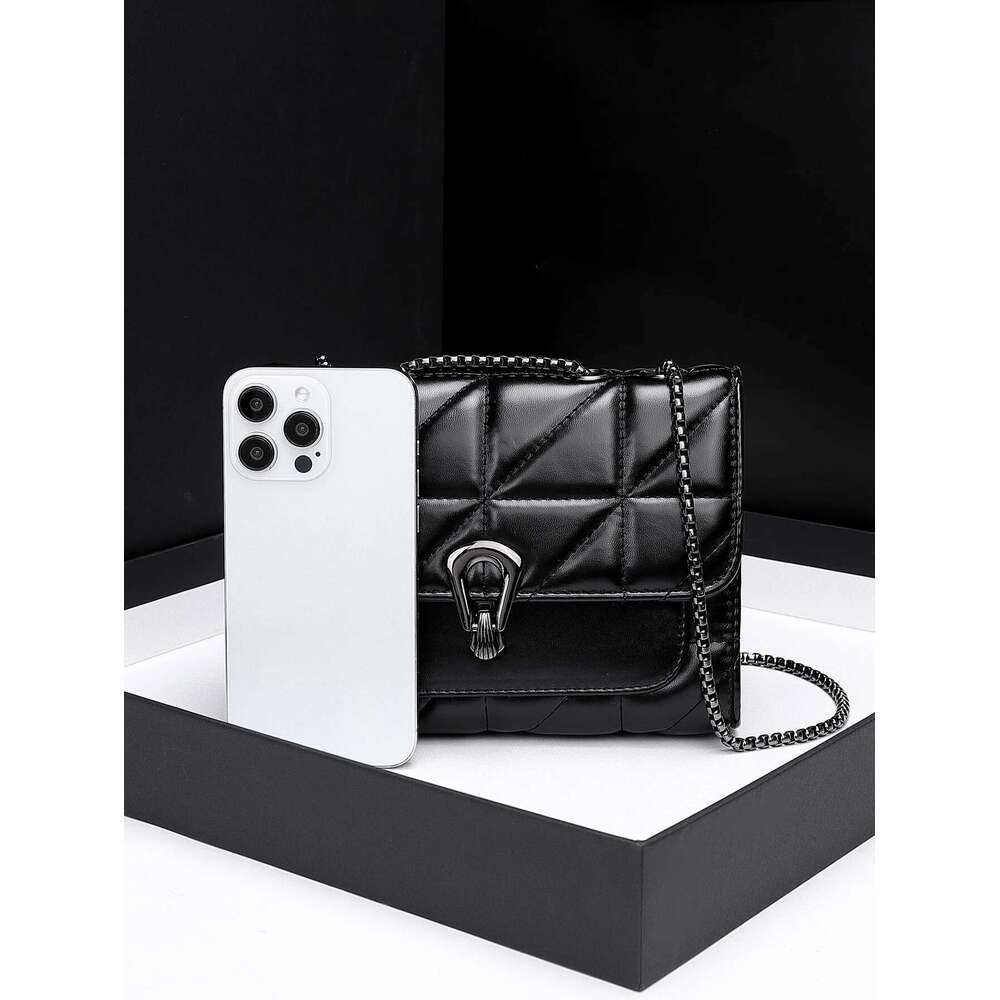Retro Flip Women's Diagonal Cross PU Leather Quilted Embroidered Handbag Fashion Designer Chain Shoulder Bag