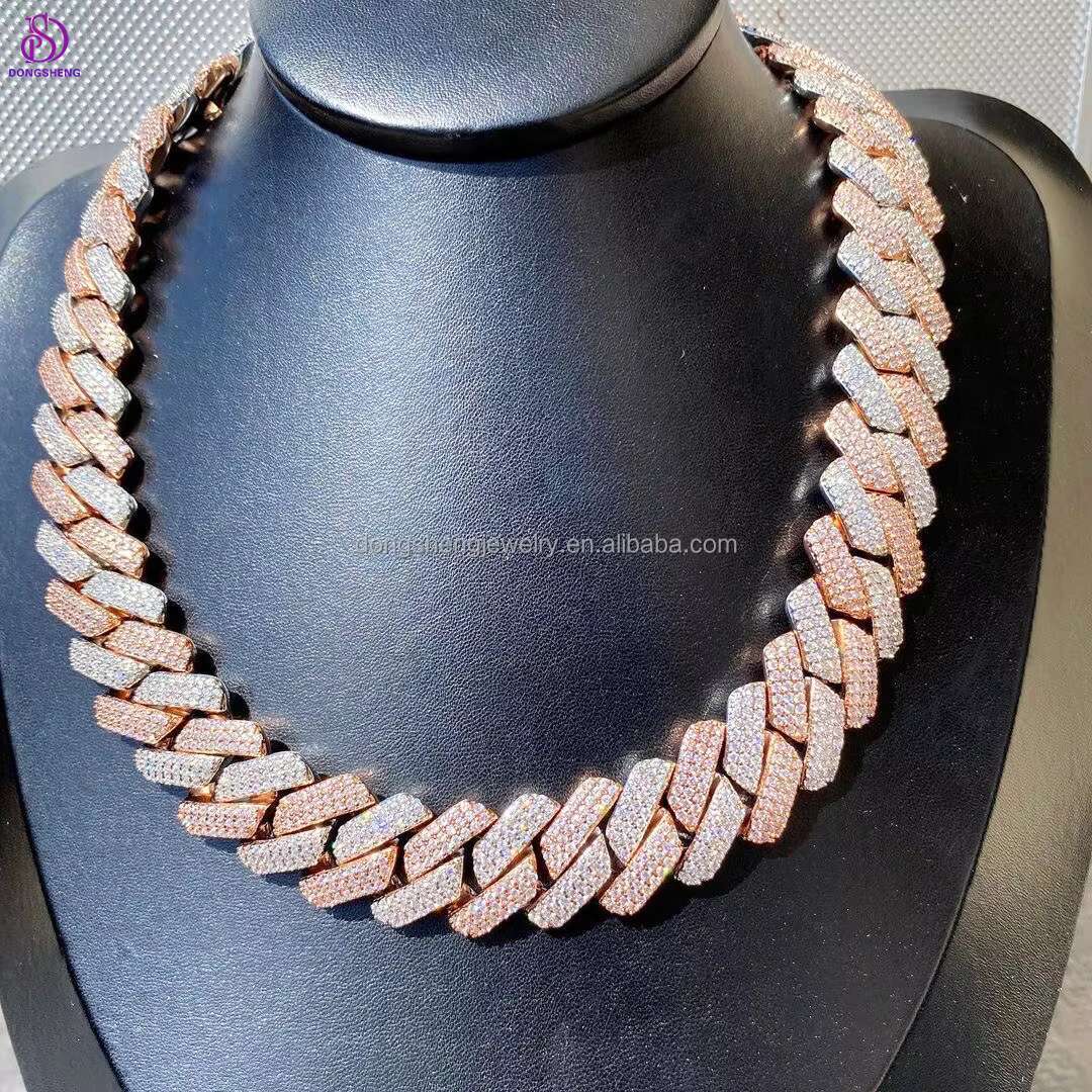 Hip Hop Jewelry Necklace Iced Out Diamond VVS Moissanite Cuban Link Chain Rose Gold Miami Silver 18mm 20mm Customize 925 Silver