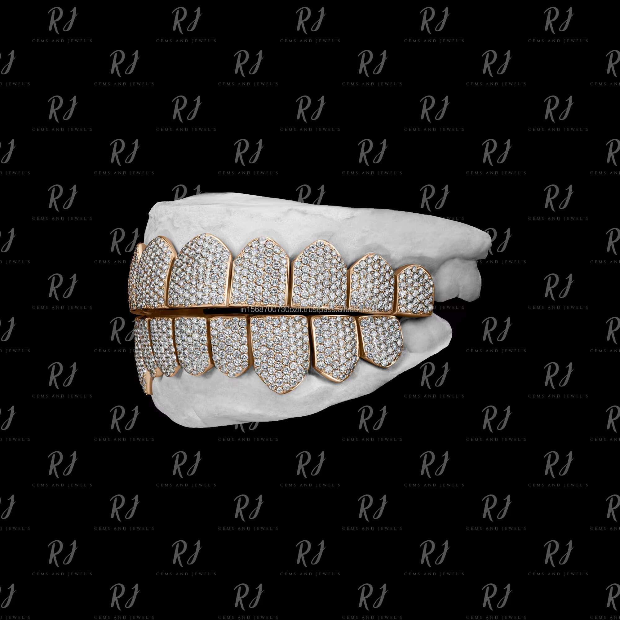Iced Out Moissanite Diamond Grillz Studded Honeycomb Grillz Top Bottom Grillz in White Yellow Rose Gold