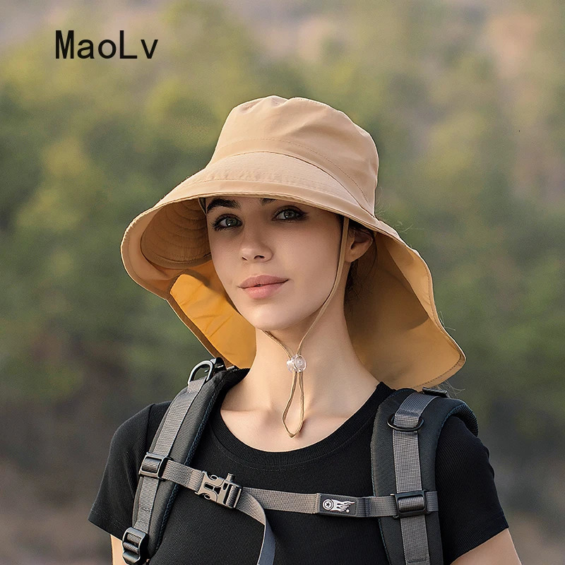 Summer Hat Women Outdoor UV Anti Neck Protection Sun Visor men Fishing Hiking Wide Brim Shawl Sunscreen Ponytail Cap undefine 250430