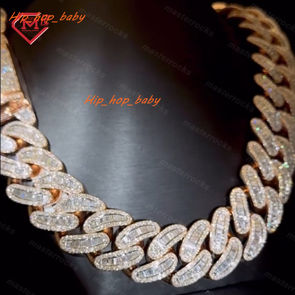 Fully Iced Out Moissanite Cuban Chain 16mm Hip Baguette 925 Sterling Silver Thick Vvs Moissanite Cuban Link Chain