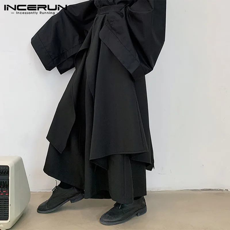 INCERUN Mens Irregular Pants Solid Jogger Street Clothing Elastic Waist Skiing Wide Legs Trouser Mens Loose Punk Pantalon S-5XL 250428