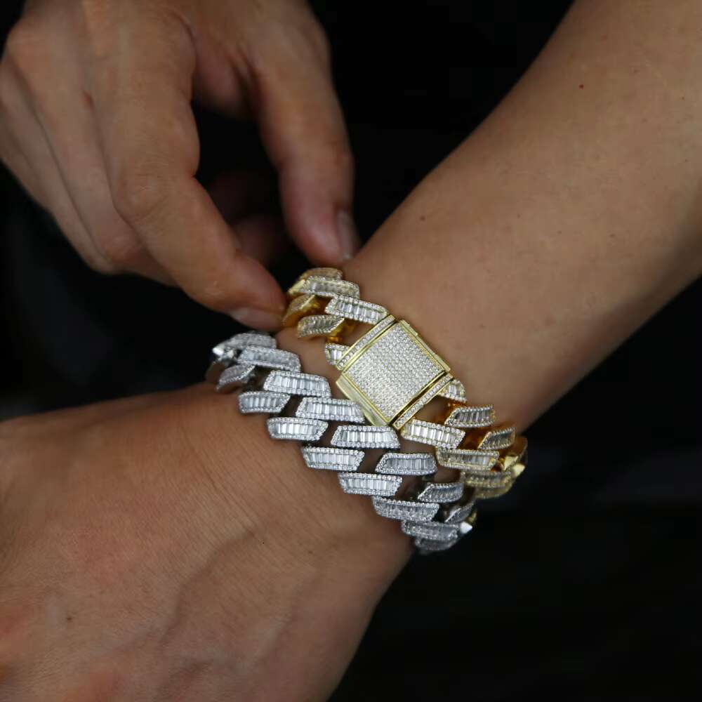 Iced Out Bling 19mm Rectangle CZ Heavy Chunky Cuban Link Chain Bracelet Silver Plated Zircon Big Bracelets Hip Hop Men Jewelry
