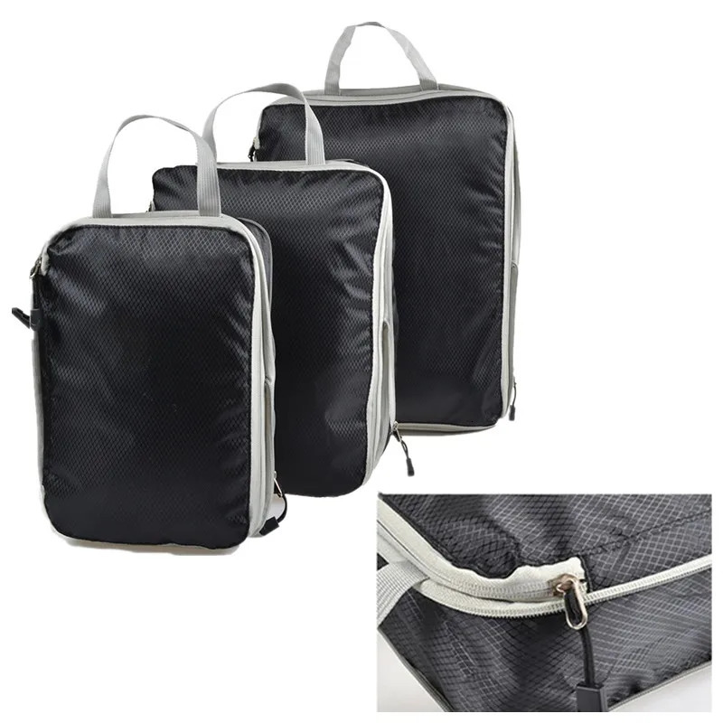 Set/3 pieces Compressible Packing Travel Storage Bag Cubes Waterproof Suitcase Nylon Portable With Handbag Luggage Organizer 250526
