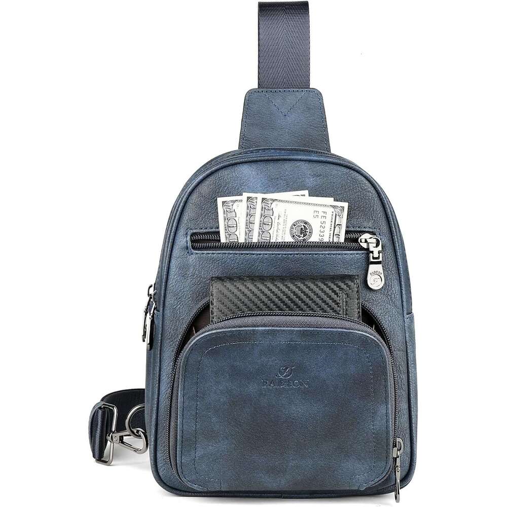 FADEON Women Bags Designer Crossbody Bag, PU Leather Sling Purse Multi-Pocket Packs with Card Slot Suede Blue