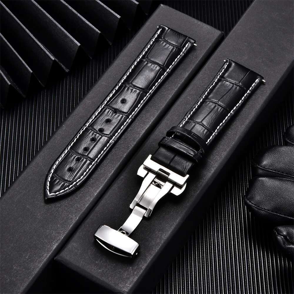 Genuine Calfskin Leather Watchbands Business Replace Watch Band 18Mm 20Mm 22Mm 24Mm With Butterfly Buckle Wristwatch Strap