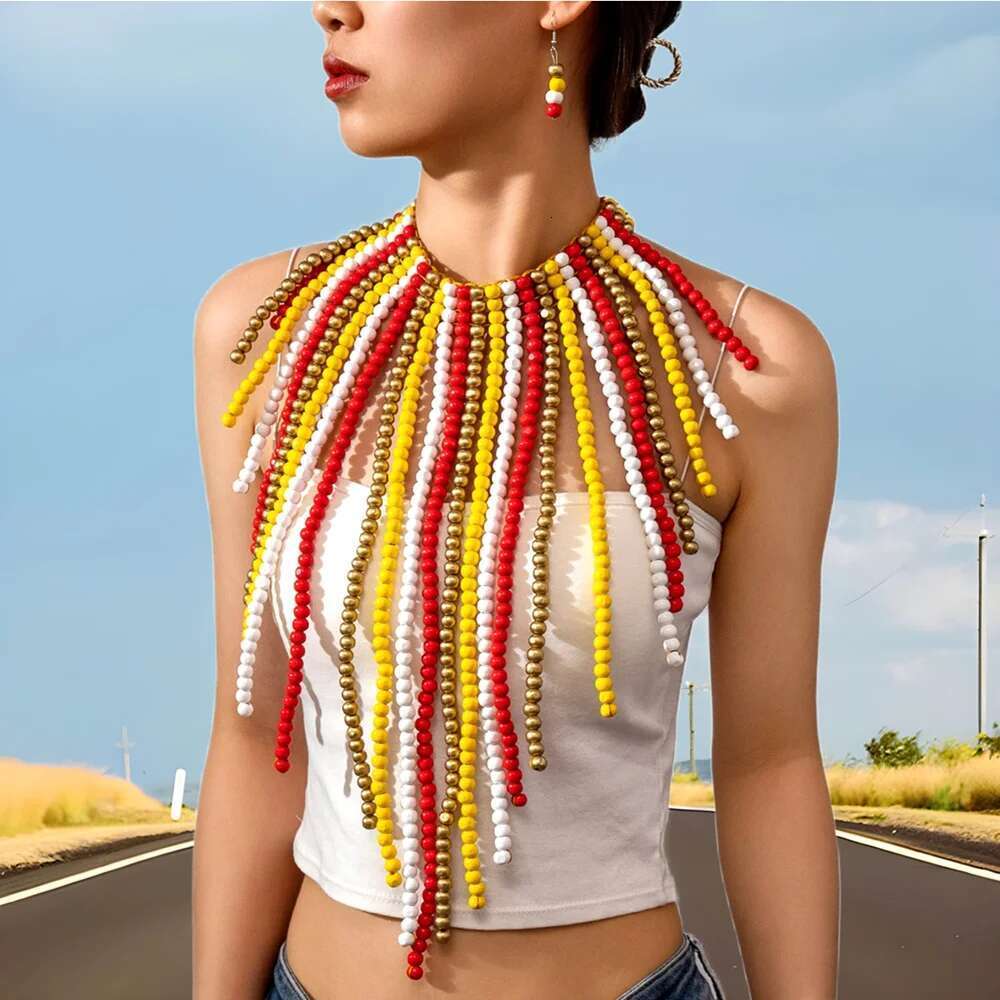 New Fashion Statement Jewelry Set Boho Colorful Rice Beads Hand Woven Bib Necklace For Women Summer Party Accessories
