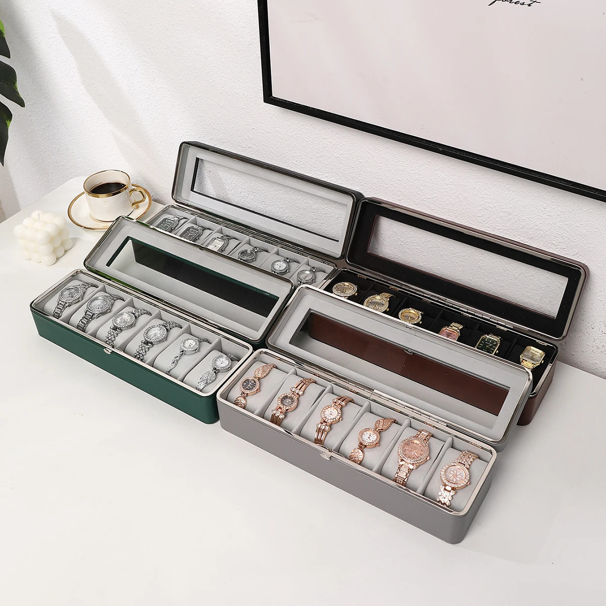 Portable leather watch box high-quality watch organizer jewelry storage box zipper easy to carry mens 6-slot watch box 250430