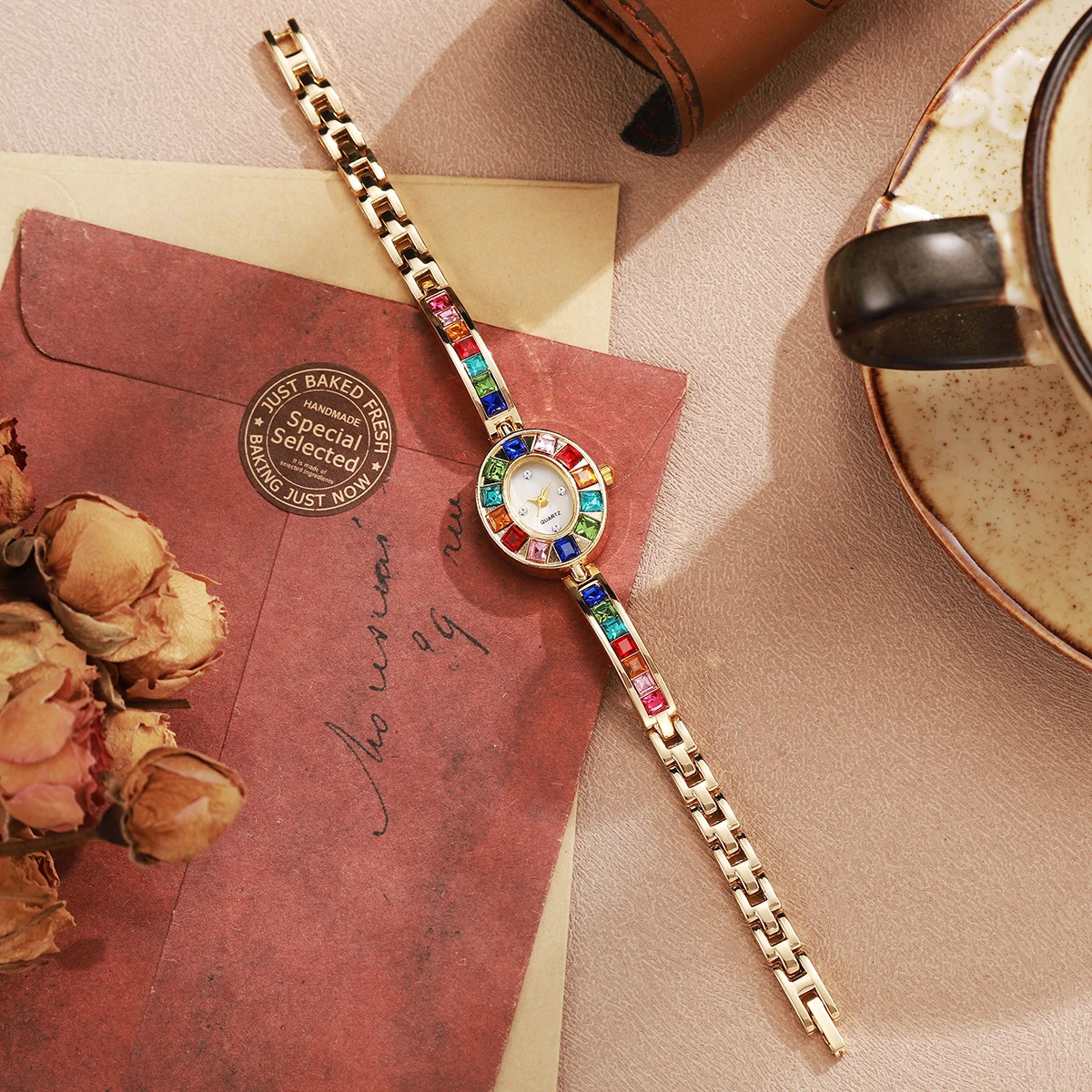 1 Womens Retro Quartz Watch Elegant Womens Colored Diamond Dial Compact Watch Womens Watch Holiday Gift 250425