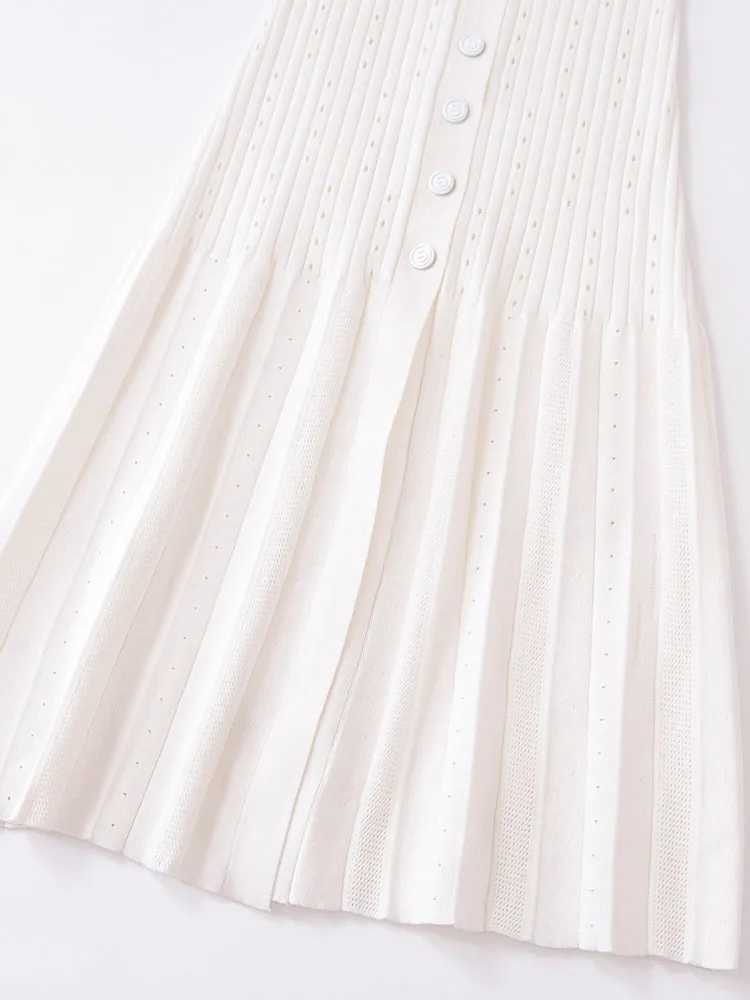 2024 European and American Womens Fashion Knitted Single Chest Long Skirt Single Chest Splicing Long Skirt W250430