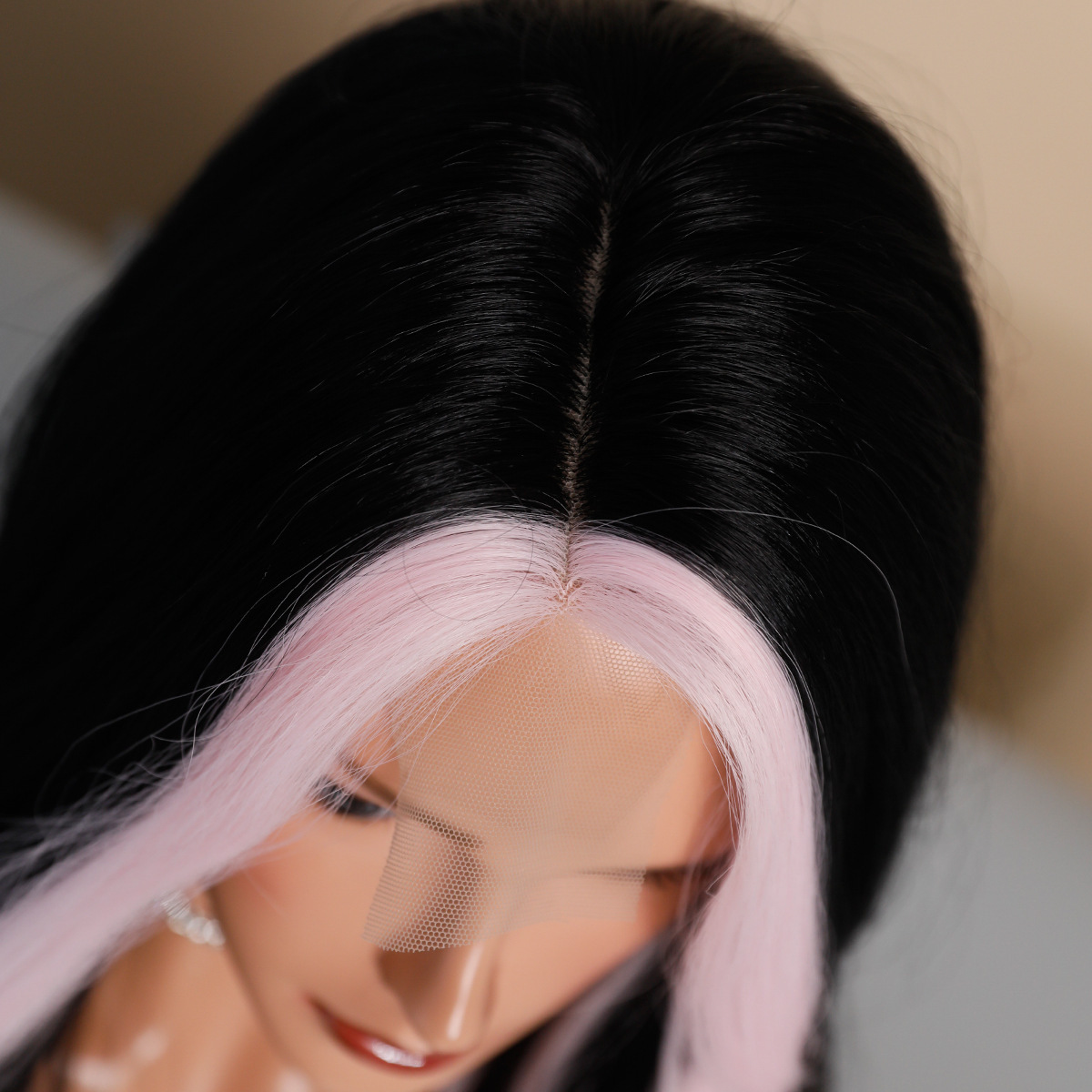 lace Small Asian dyed pink long curly hair with big waves split wig for women full head cover natural hair stitching wig