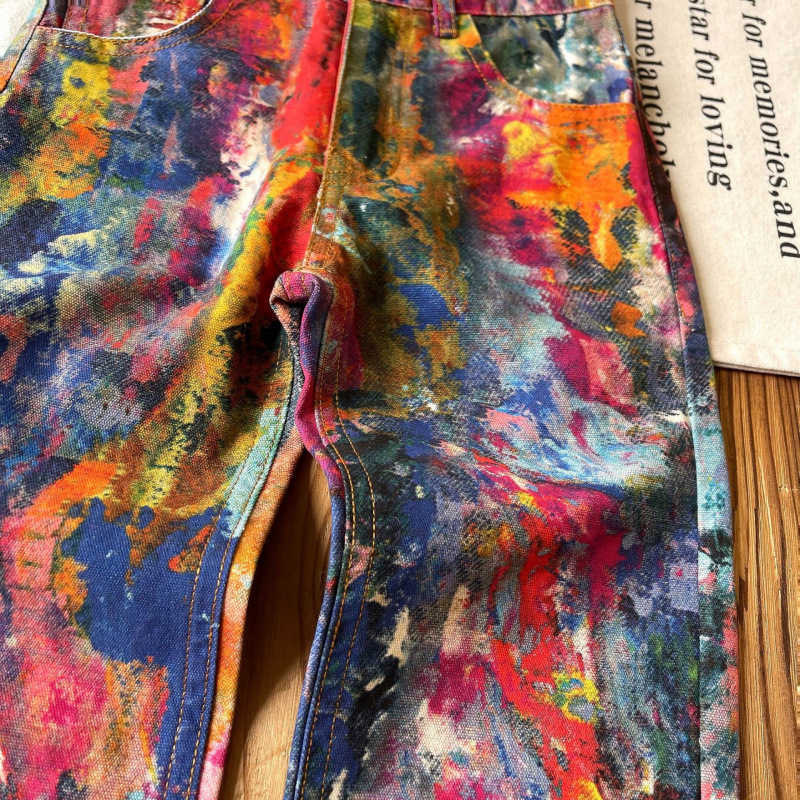 middle Aged and Niche Childrens Graffiti Ink Straight Leg Pants Trendy Jeans Y250430TOJY