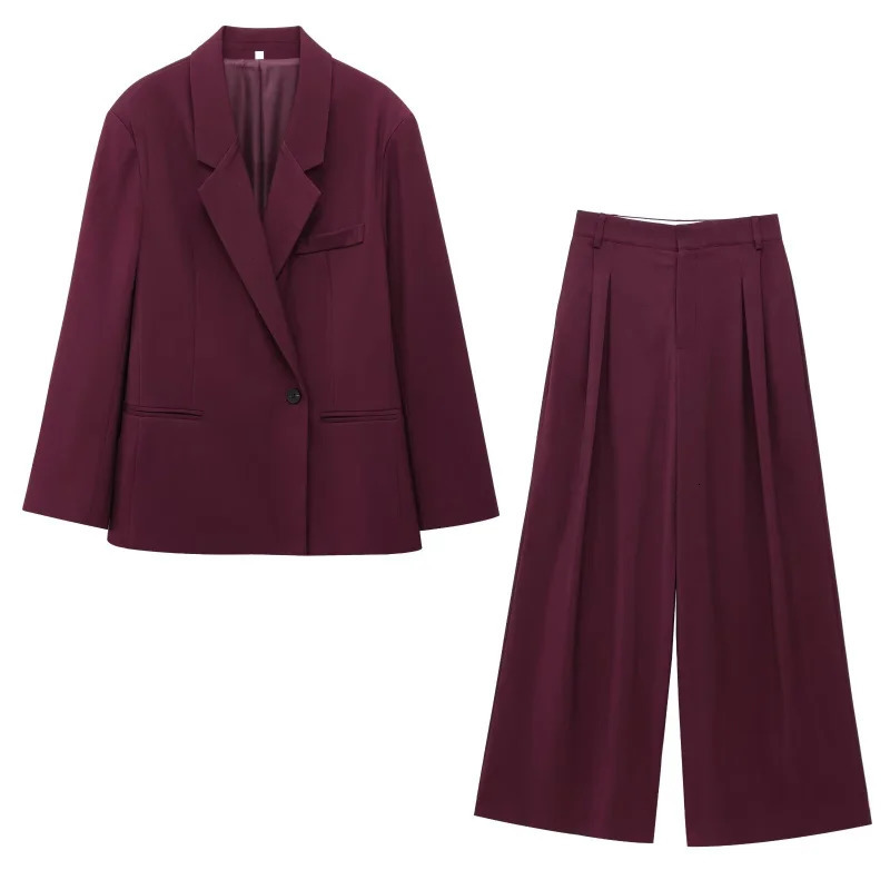 ETJ TRAF Womens Spring Casual Set Double Front Loose Jacket High Waist Folded Mens Style 250530