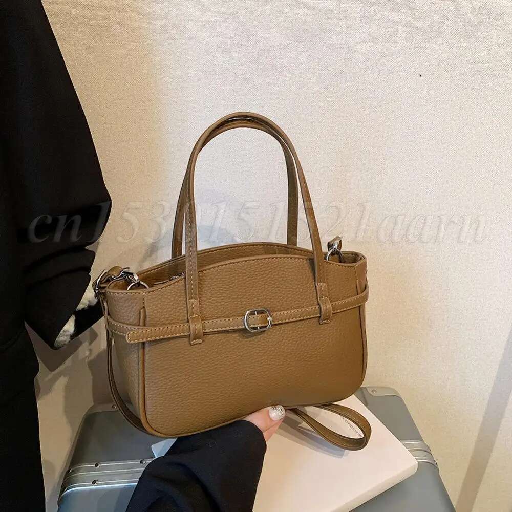 Brand Women S Designer Handbag PU Buckle Design Top Handle Large Capacity Stylish Satchel Solid Shoulder Bag Bag