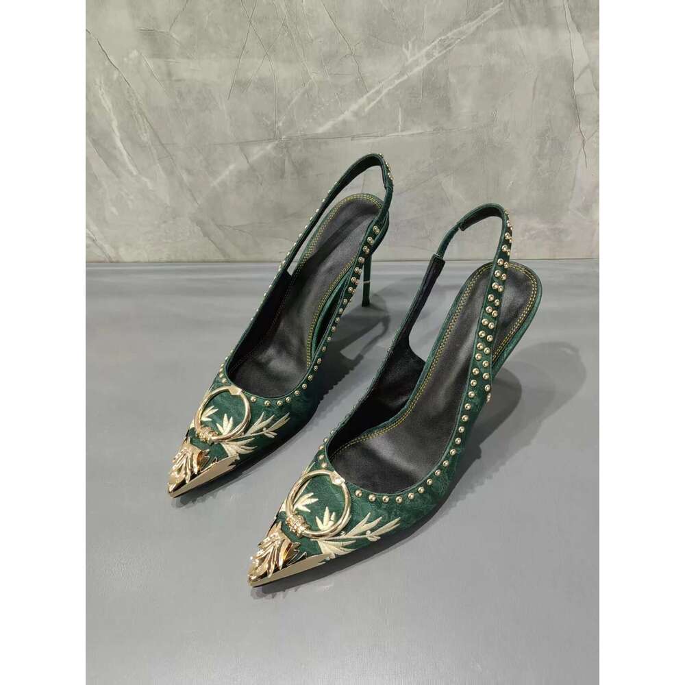 Stylish Pointed Toe Embroidered Rhinestone Embellished High Designer Shoes Women Stiletto Heels