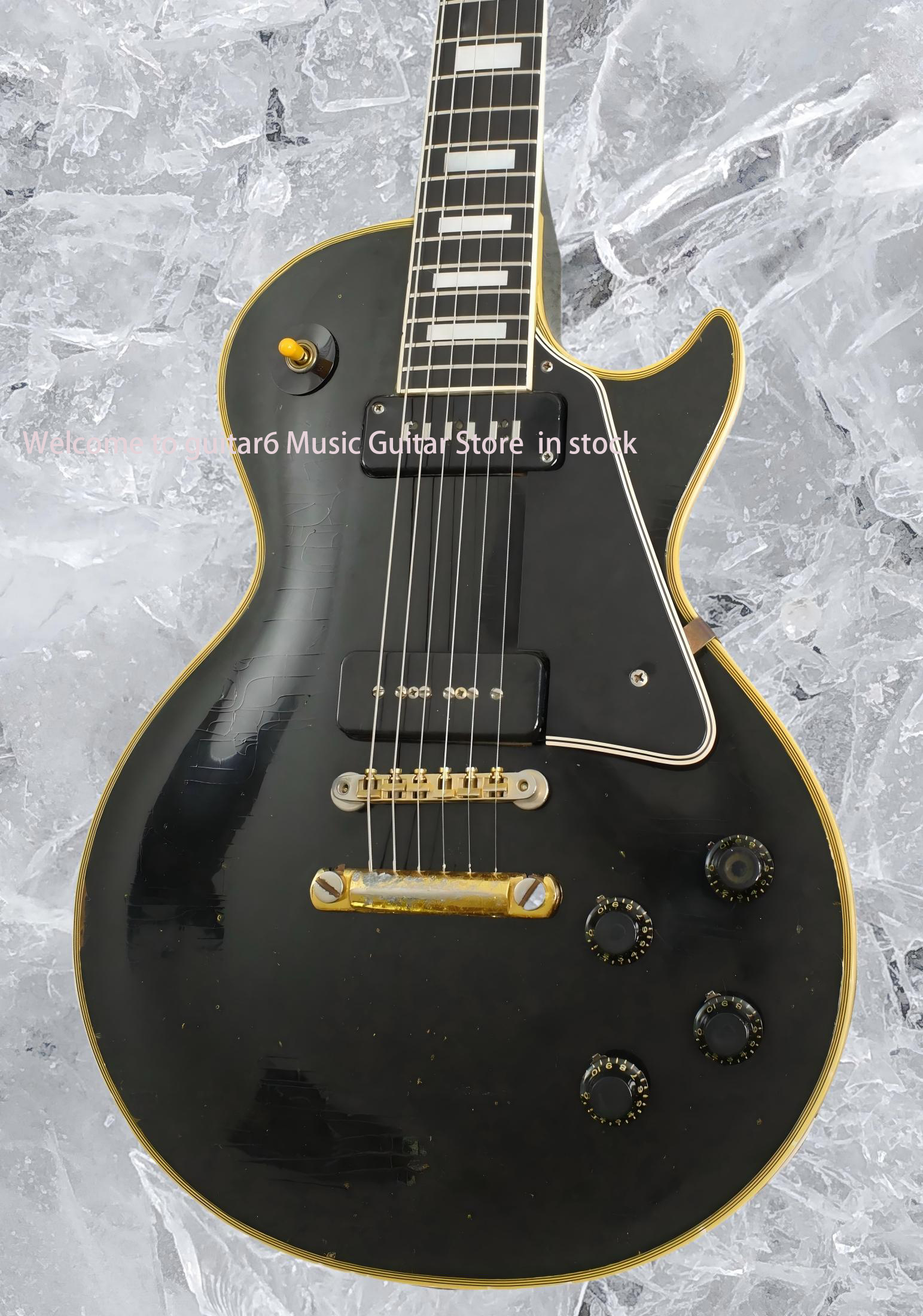 1958 Reissue hotP90 Pickup Black Beauty Electric Guitar Ebony Fingerboard, Yellow 5 Ply Binding, Black Pickguard, White Pearl Block Inlay
