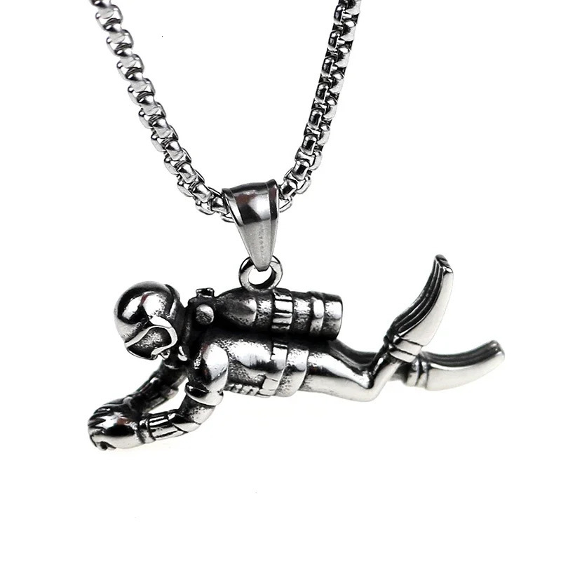 3D Motion Diver Plated Gold Pendant Necklace Trinket Retro 316L Stainless Steel Chain Men Punk Hip Hop Never Fade Jewelry Gift 250428