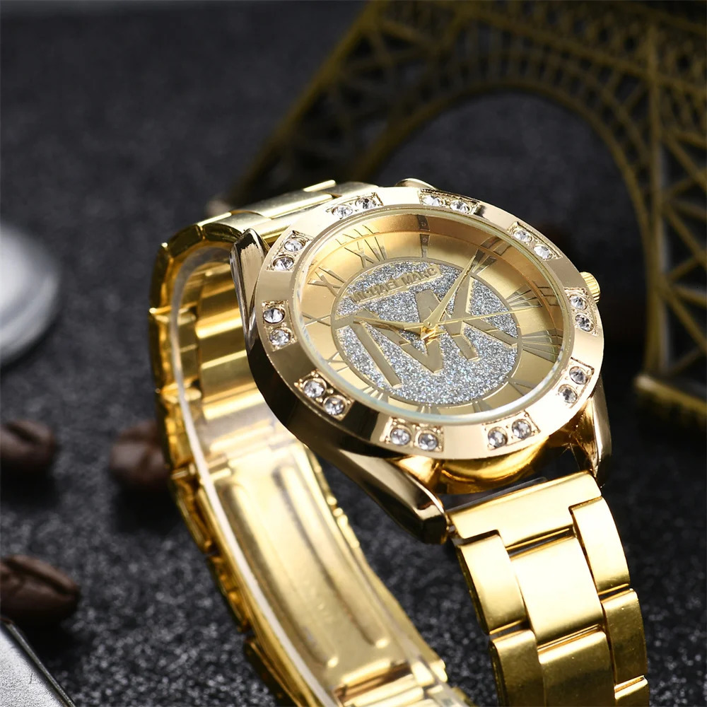 Womens Watch Fashion Diamond TVK Quartz Watch Business Stainless Steel Gold Womens Watch Gift Watch 250425